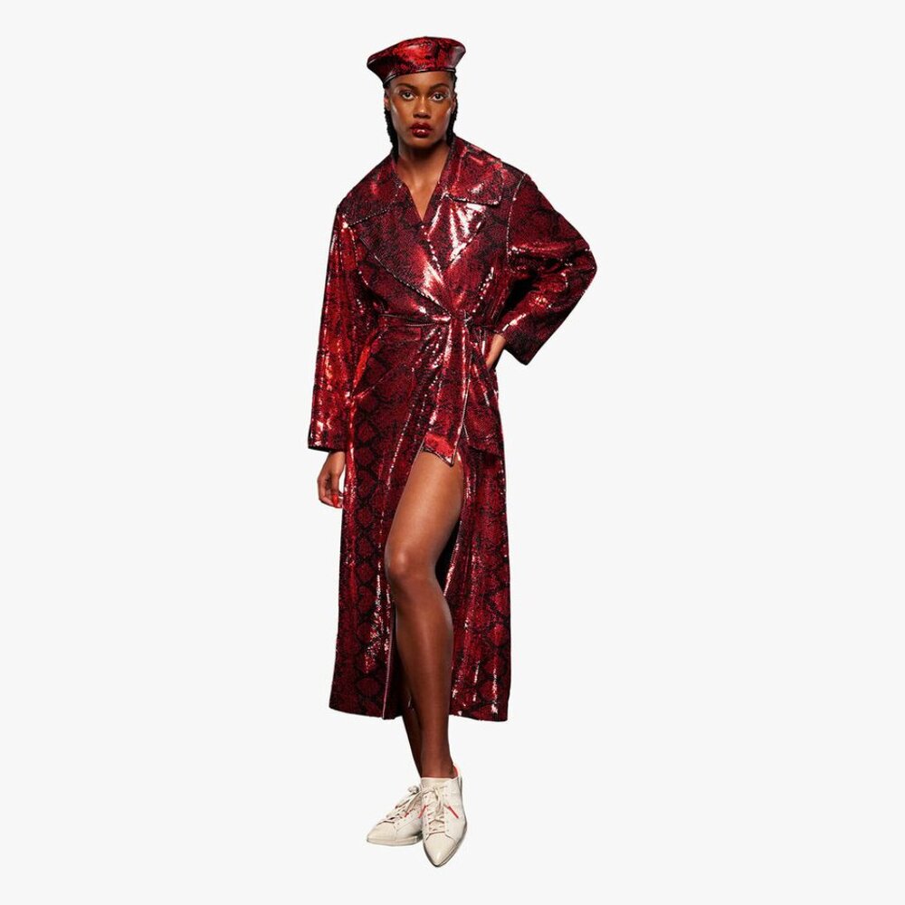 ADIDAS x IVY PARK  Sequin Snakeskin Print Duster Trench Coat Women's Size Large